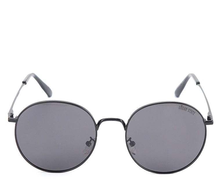 Polarized Stainless Frame Retro Round Sunglasses - Black Black