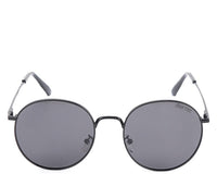 Polarized Stainless Frame Retro Round Sunglasses - Black Black