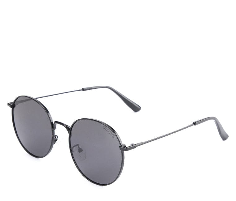 Polarized Stainless Frame Retro Round Sunglasses - Black Black