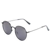 Polarized Stainless Frame Retro Round Sunglasses - Black Black