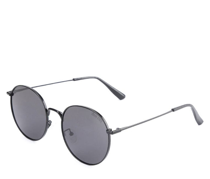 Polarized Stainless Frame Retro Round Sunglasses - Black Black
