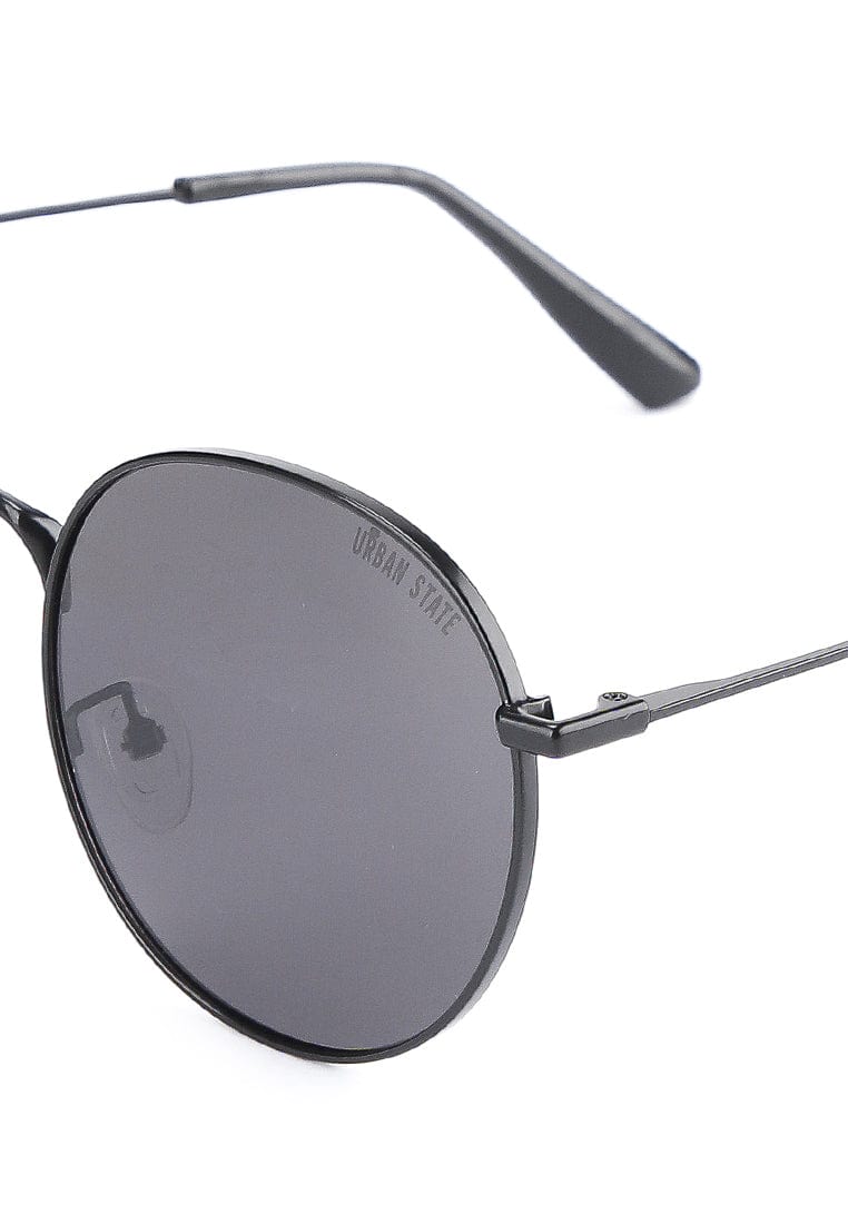 Polarized Stainless Frame Retro Round Sunglasses - Black Black