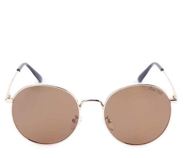 Polarized Stainless Frame Retro Round Sunglasses - Brown Gold