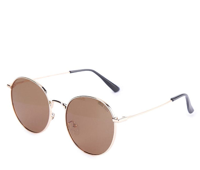 Polarized Stainless Frame Retro Round Sunglasses - Brown Gold