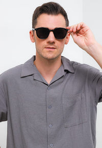 Polarized Plastic Frame Vintage Round Sunglasses - Black Brown