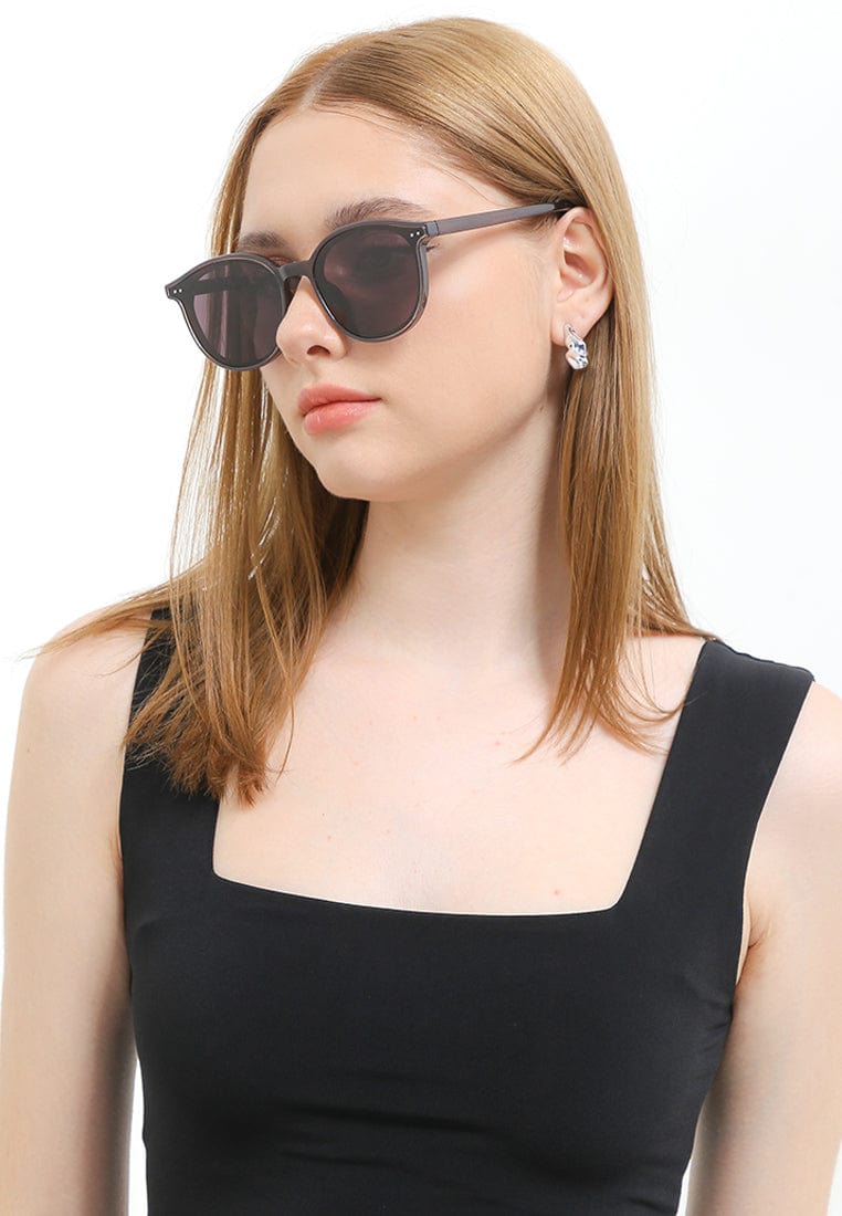 Polarized Plastic Frame Vintage Round Sunglasses - Brown Clear