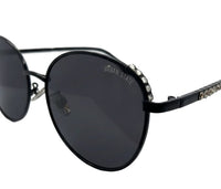 Polarized Crown Round Frame Sunglasses - Black Black