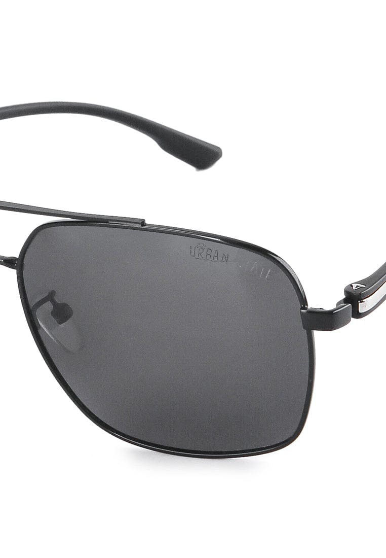Polarized Metal Frame Oversized Aviator Sunglasses - Black Black