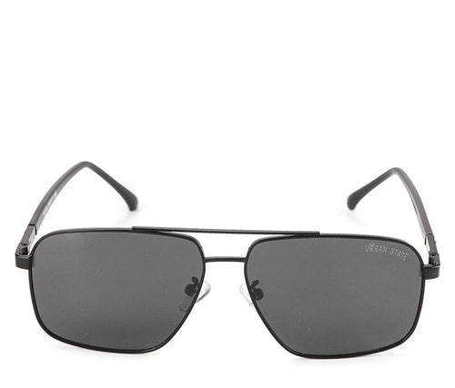 Polarized Metal Frame Sporty Aviator Sunglasses - Black Black