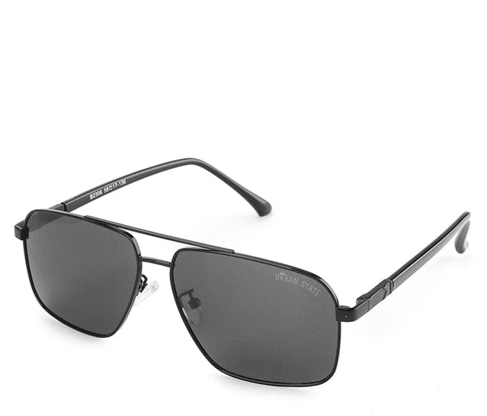 Polarized Metal Frame Sporty Aviator Sunglasses - Black Black