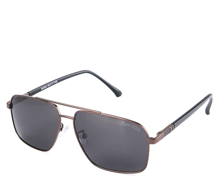 Polarized Metal Frame Sporty Aviator Sunglasses - Black Silver