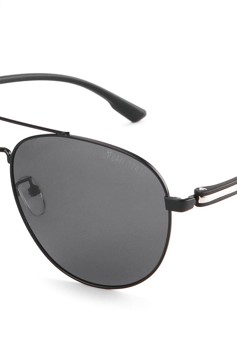 Polarized Metal Frame Racer Aviator Sunglasses - Black Black