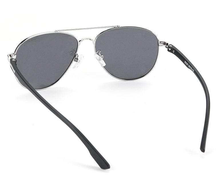 Polarized Metal Frame Racer Aviator Sunglasses - Black Silver