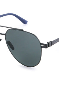 Polarized Metal Frame Geometric Aviator Sunglasses - Green Black
