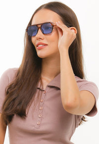 Plastic Frame Vision Aviator Sunglasses - Blue Leopard