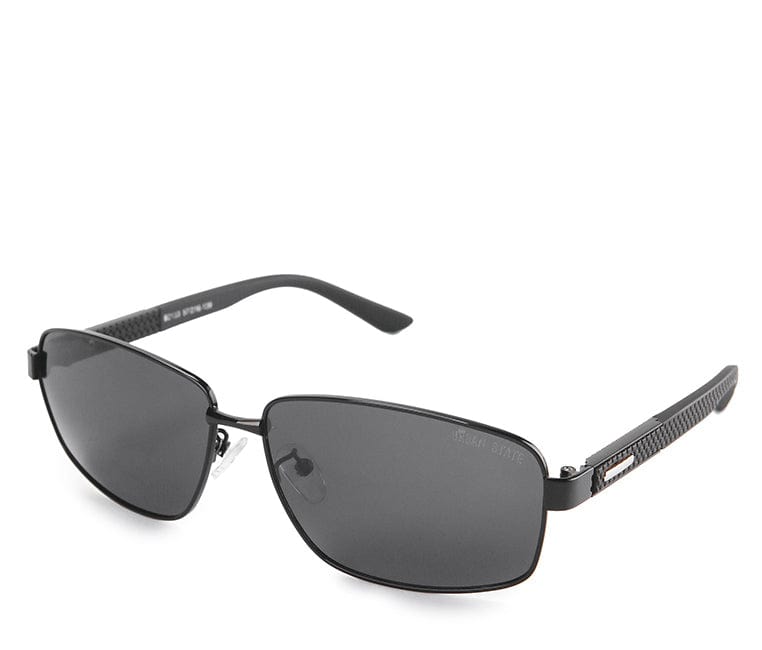 Polarized Metal Frame Slim Rectangular Sunglasses - Black Black