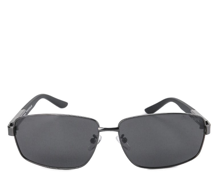 Polarized Metal Frame Slim Rectangular Sunglasses - Black Silver
