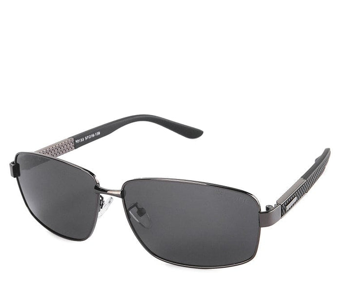 Polarized Metal Frame Slim Rectangular Sunglasses - Black Silver