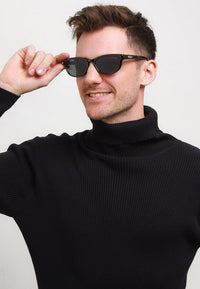 Plastic Frame Narrow Rectangular Sunglasses - Black Glossy