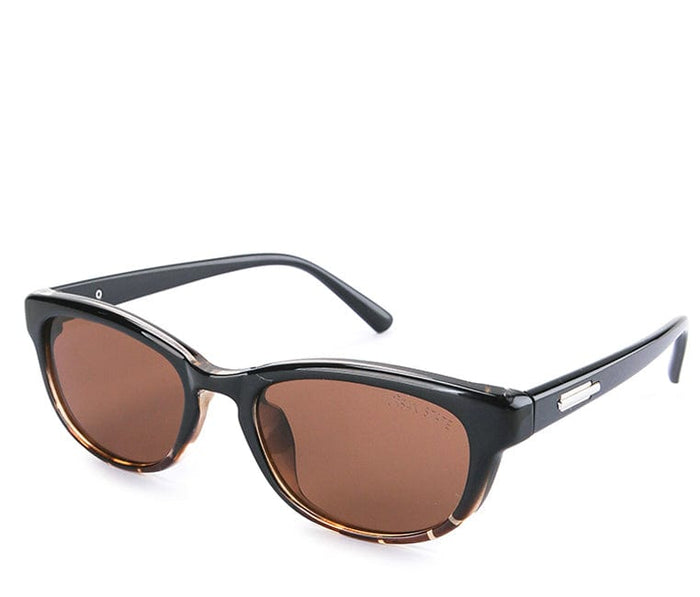Plastic Frame Narrow Rectangular Sunglasses - Black Brown
