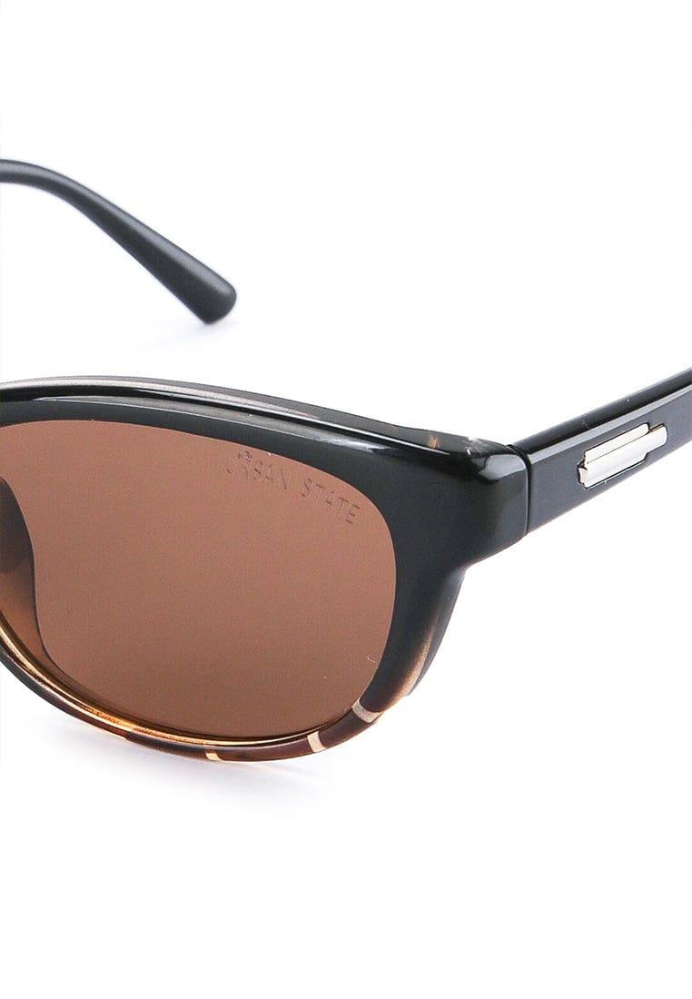 Plastic Frame Narrow Rectangular Sunglasses - Black Brown