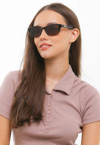 Plastic Frame Narrow Rectangular Sunglasses - Black Brown