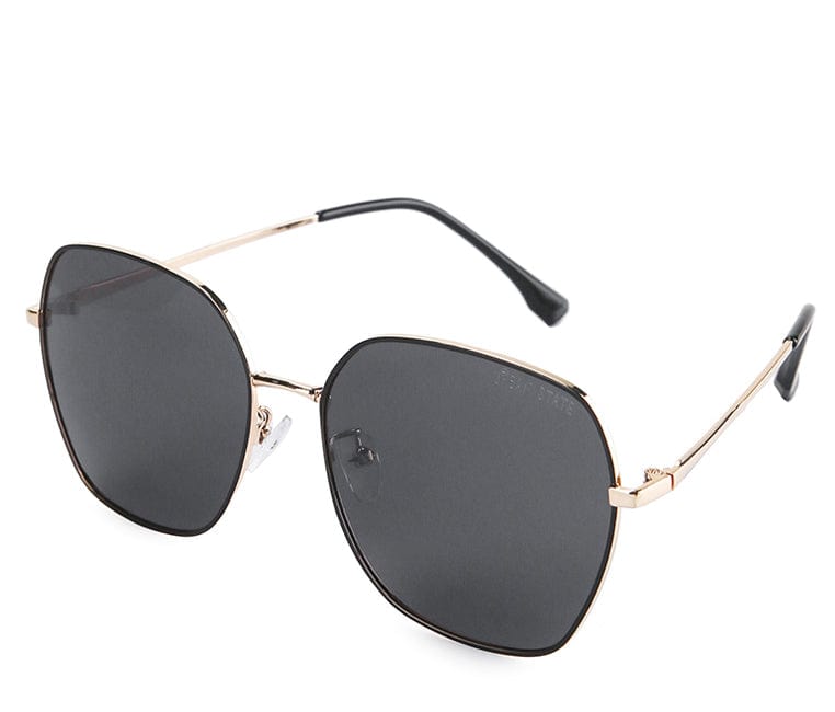Polarized Full Rim Metal Frame Oversized Sunglasses - Black Gold