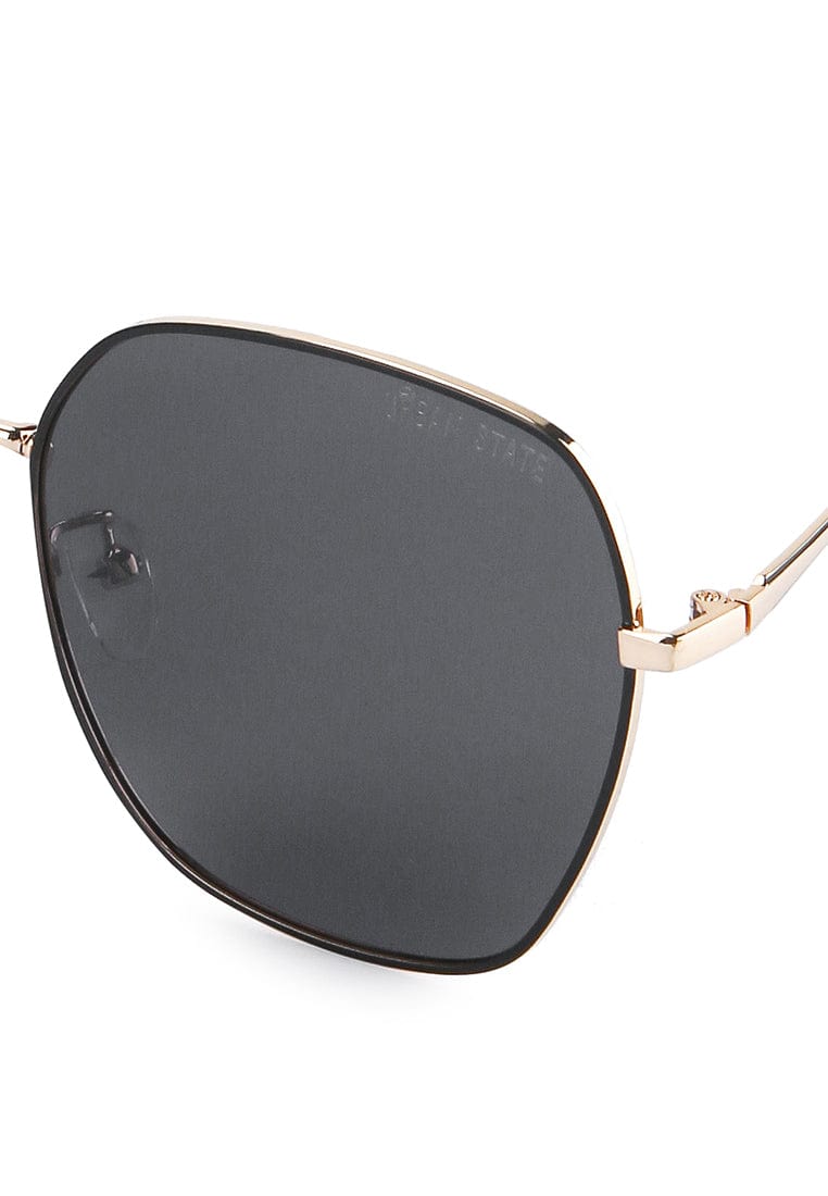 Polarized Full Rim Metal Frame Oversized Sunglasses - Black Gold
