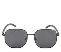 Polarized Full Rim Metal Frame Square Sunglasses - Black Black
