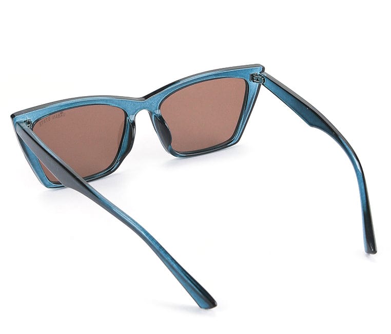 Plastic Frame Slim Modern Sunglasses - Brown Blue