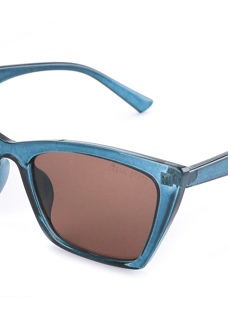 Plastic Frame Slim Modern Sunglasses - Brown Blue