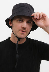 Poly Bucket Hat with String -  Black