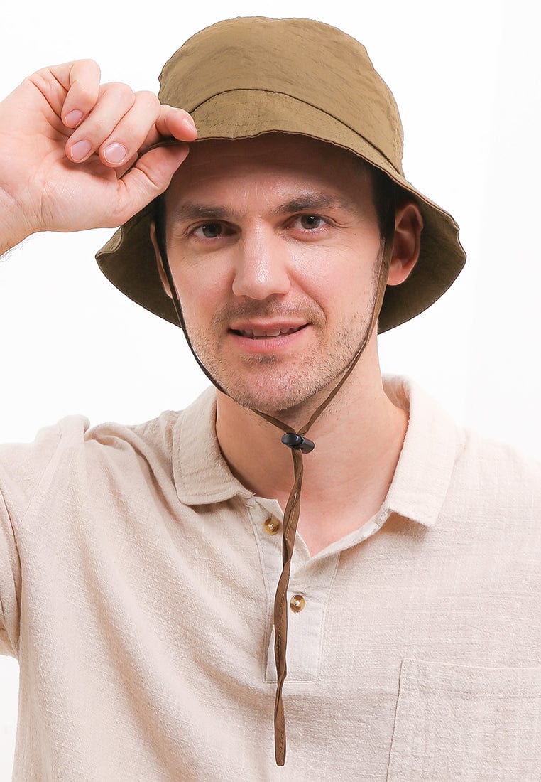 Poly Bucket Hat with String -  Brown