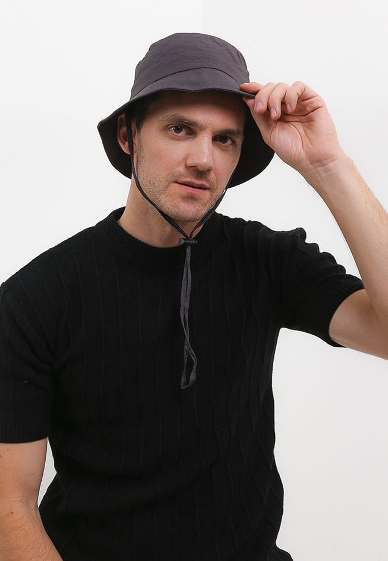 Poly Bucket Hat with String -  Dark Grey