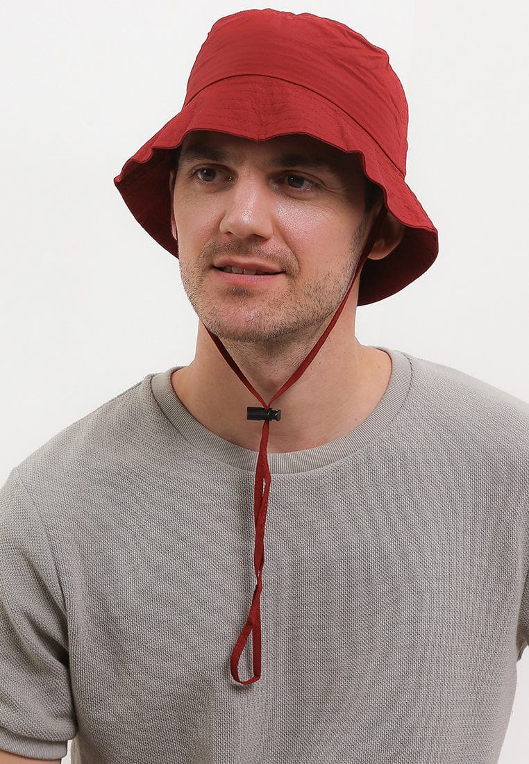 Poly Bucket Hat with String -  Maroon