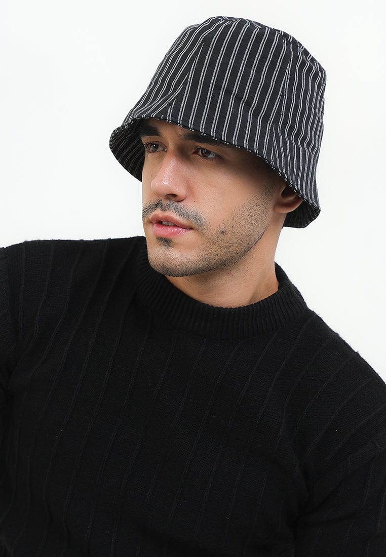 Striped Bucket Hat - Black