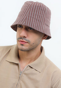 Striped Bucket Hat - Brown