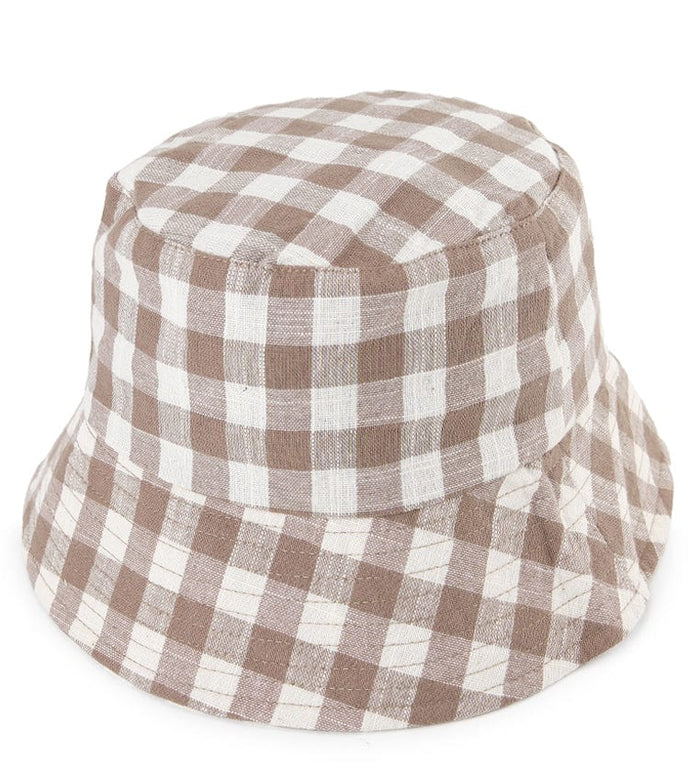 Checkered Bucket Hat - Brown