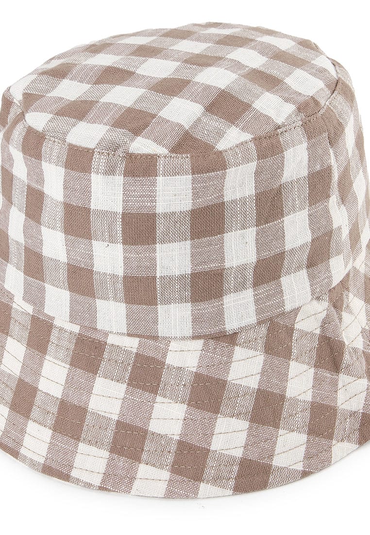 Checkered Bucket Hat - Brown