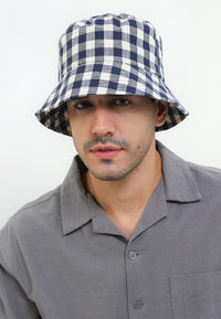 Checkered Bucket Hat - Navy