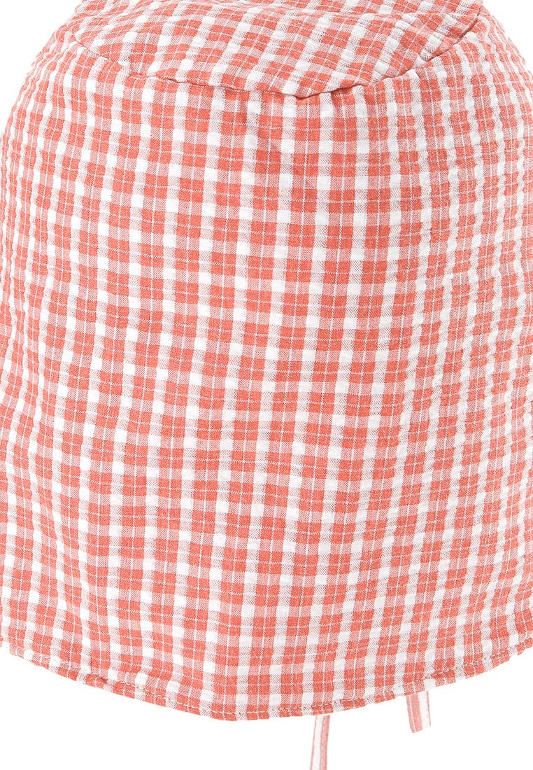 Plaid Strapback  Bucket Hat - Red