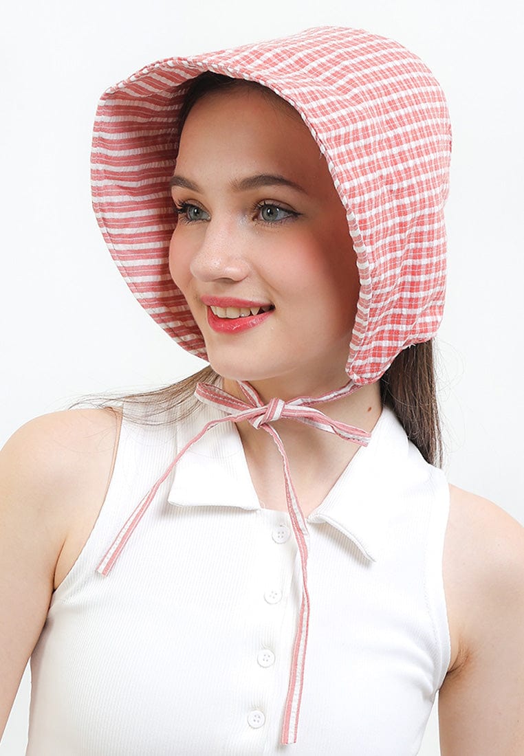 Plaid Strapback  Bucket Hat - Red