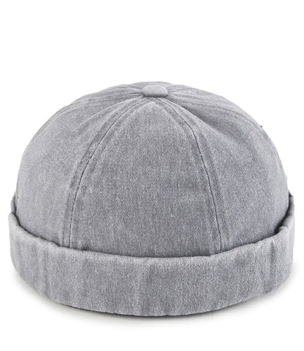 Washed Canvas Brimless Baseball Cap - Grey