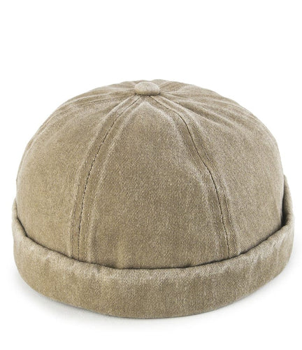 Washed Canvas Brimless Baseball Cap - Beige