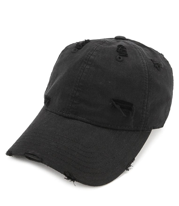 Vintage Ripped Baseball Cap - Black