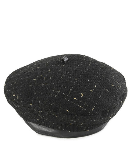 Tweed Beret Hat - Black