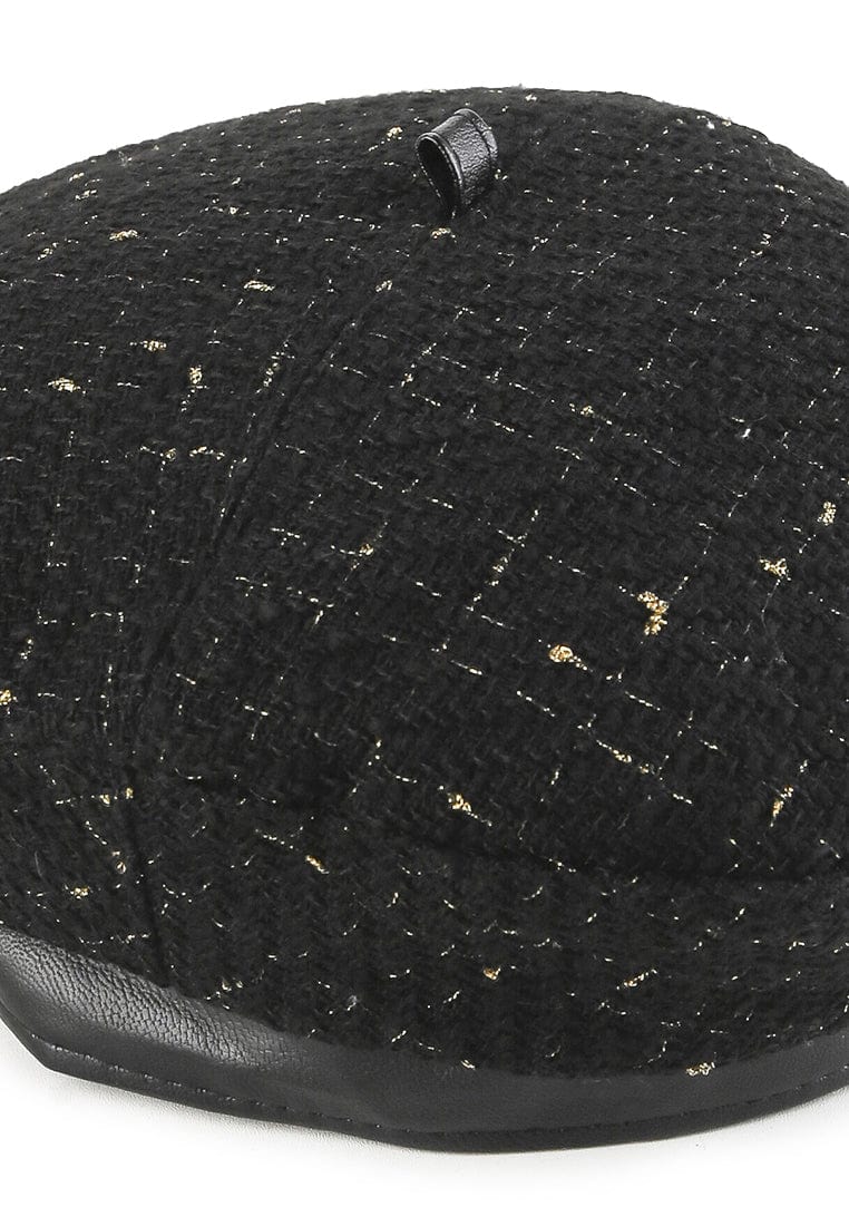 Tweed Beret Hat - Black
