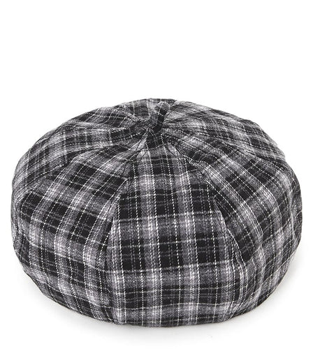 Plaid Beret - Black Grey