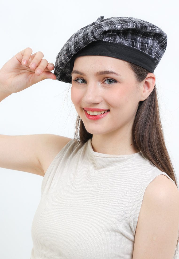 Plaid Beret - Black Grey