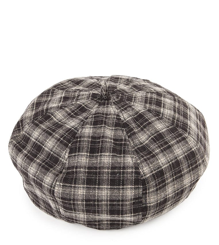 Plaid Beret - Beige Black